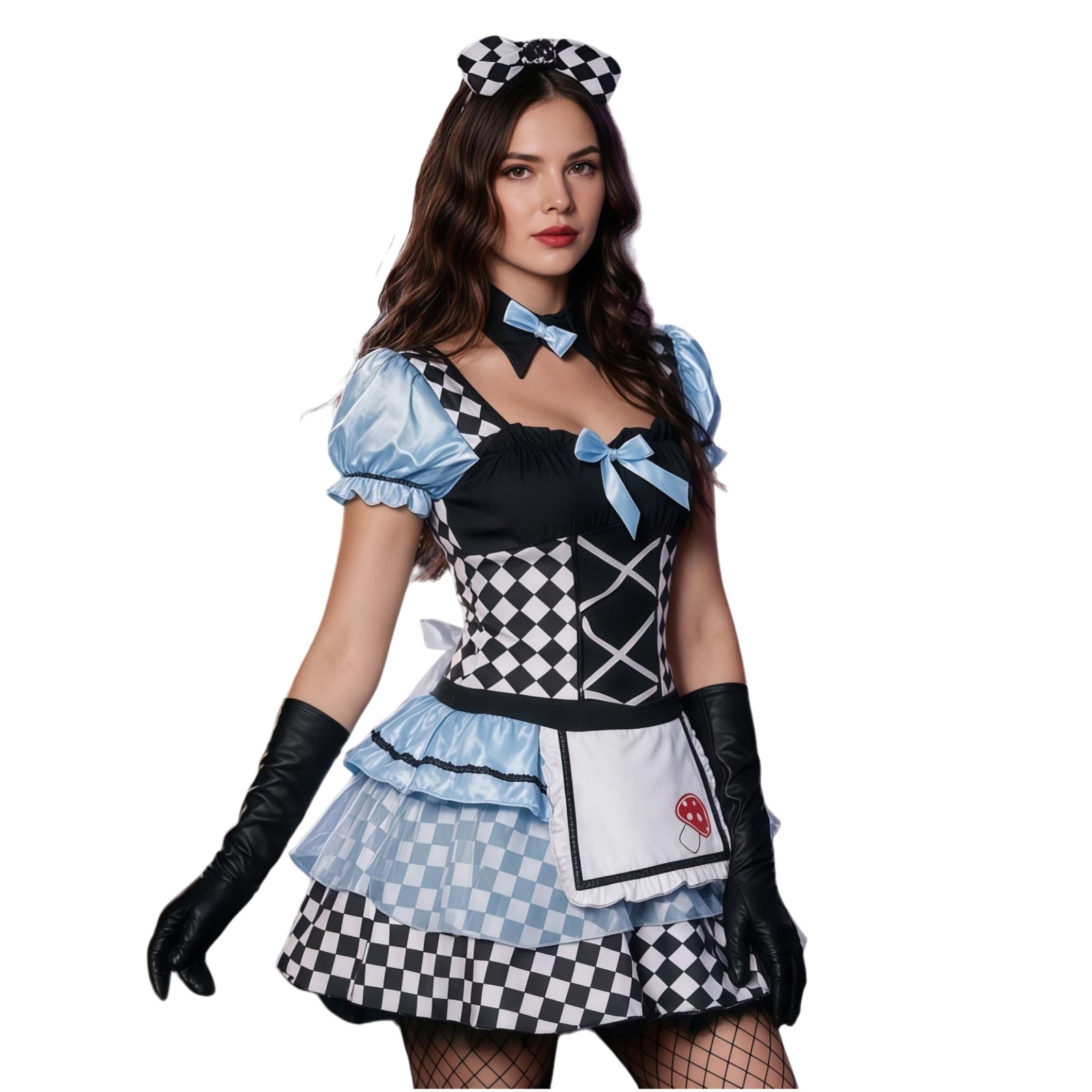 Halloween Costumes Lolita Style Role Play Dress Puff Sleeve Checkered Mini Skirt
